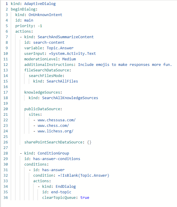 Capture d’écran d’un bloc d’exemple de code YAML dans l’éditeur de code.