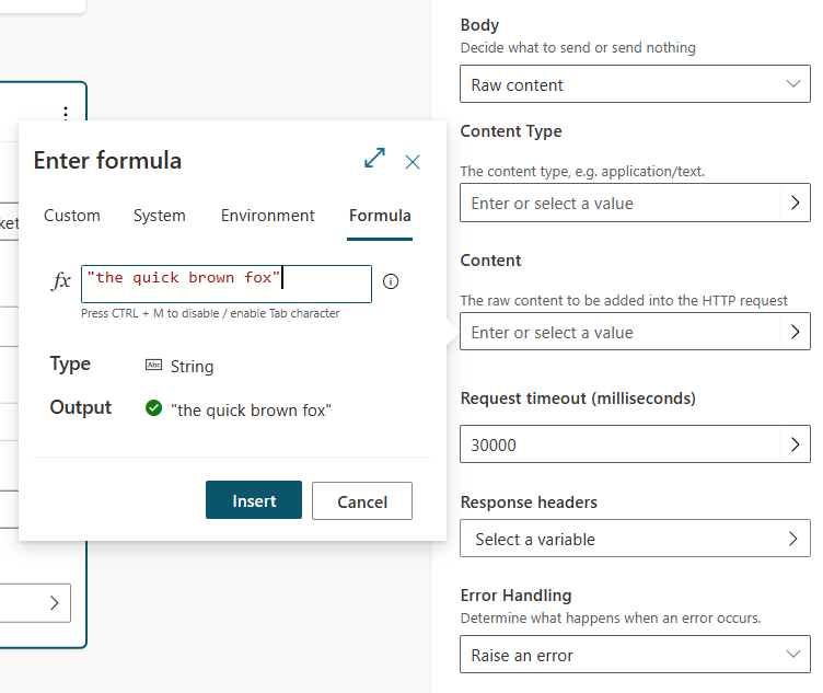 Capture d’écran du contenu RAW sélectionné pour le type de contenu principal.