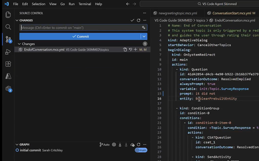 Capture d'écran des commits git dans Visual Studio.