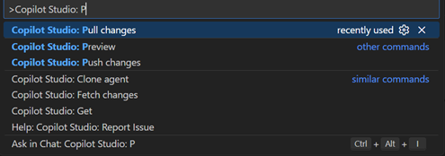 Capture d’écran des options de synchronisation sous forme de commandes.