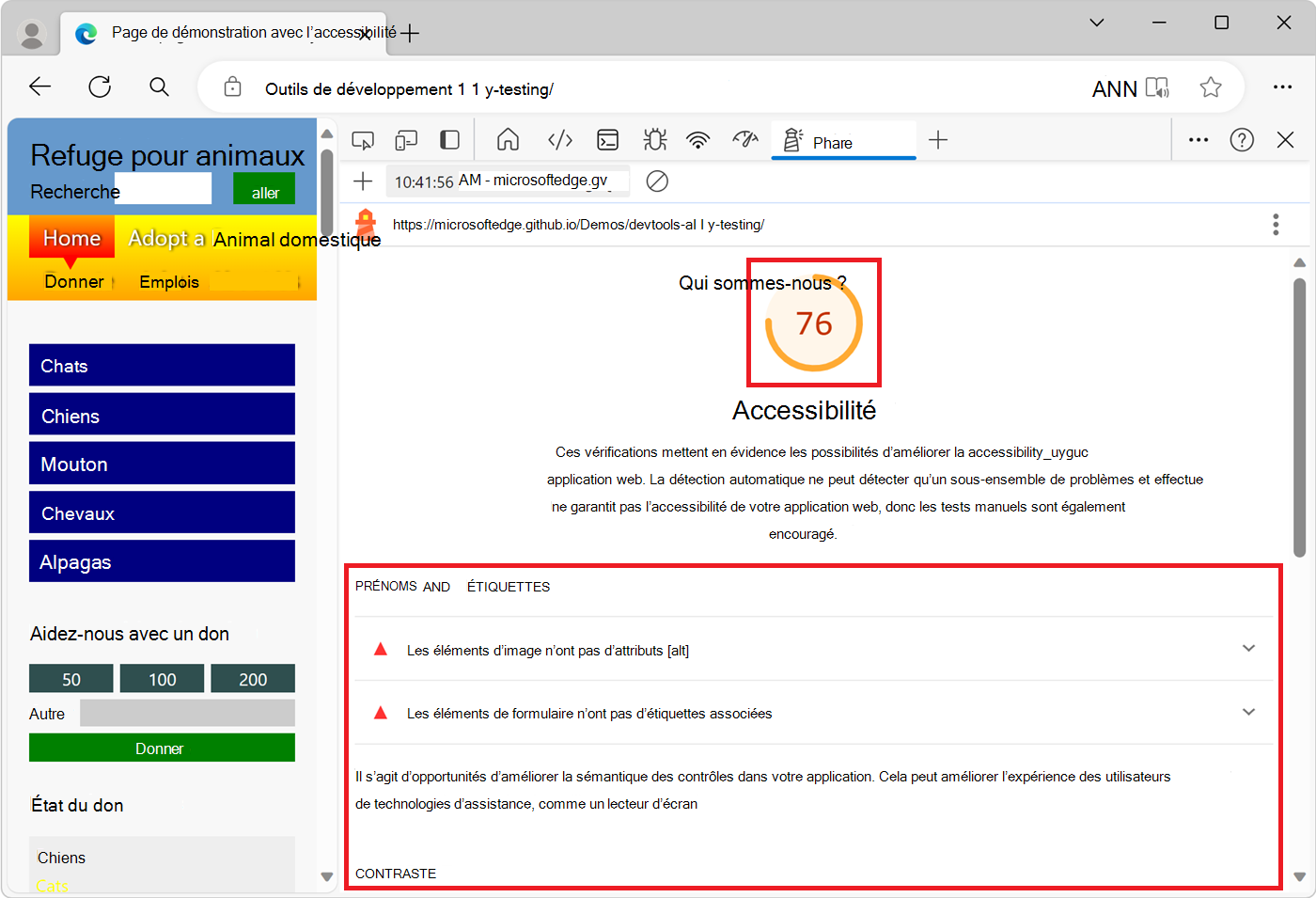 Un rapport Lighthouse pour la catégorie Accessibilité