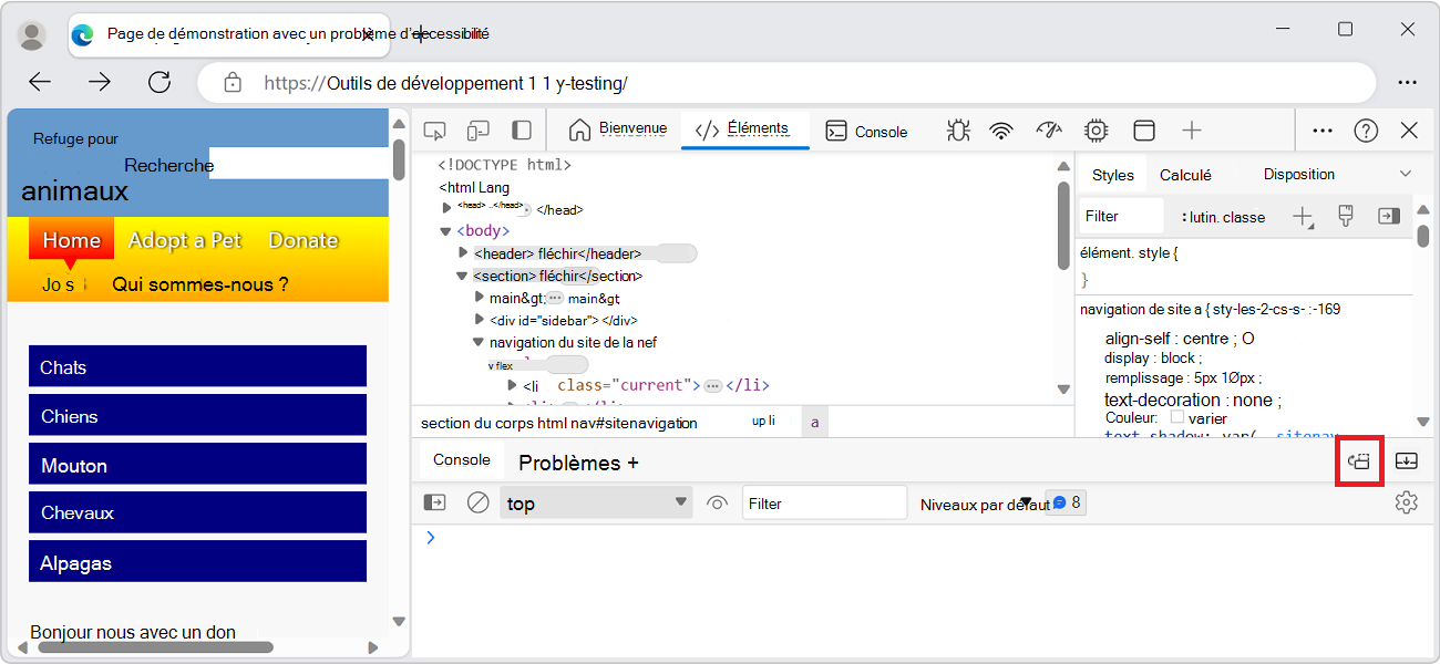 Icône d’affichage rapide De l’ancrage, affichée dans la barre d’outils Affichage rapide, en bas de DevTool