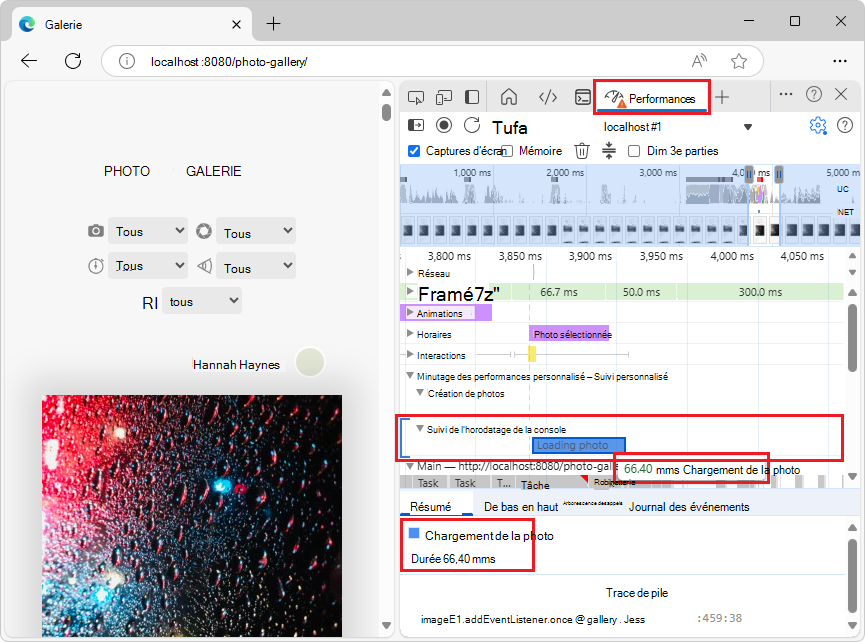 Une piste personnalisée avec des entrées personnalisées ajoutées avec l’API console.timeStamp