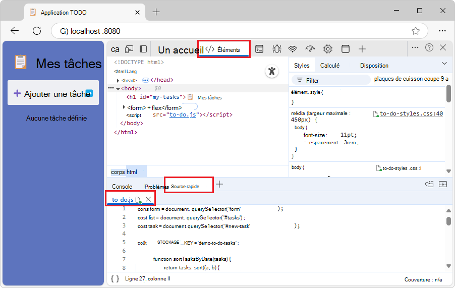 Outil source rapide, contenant le fichier .js ouvert