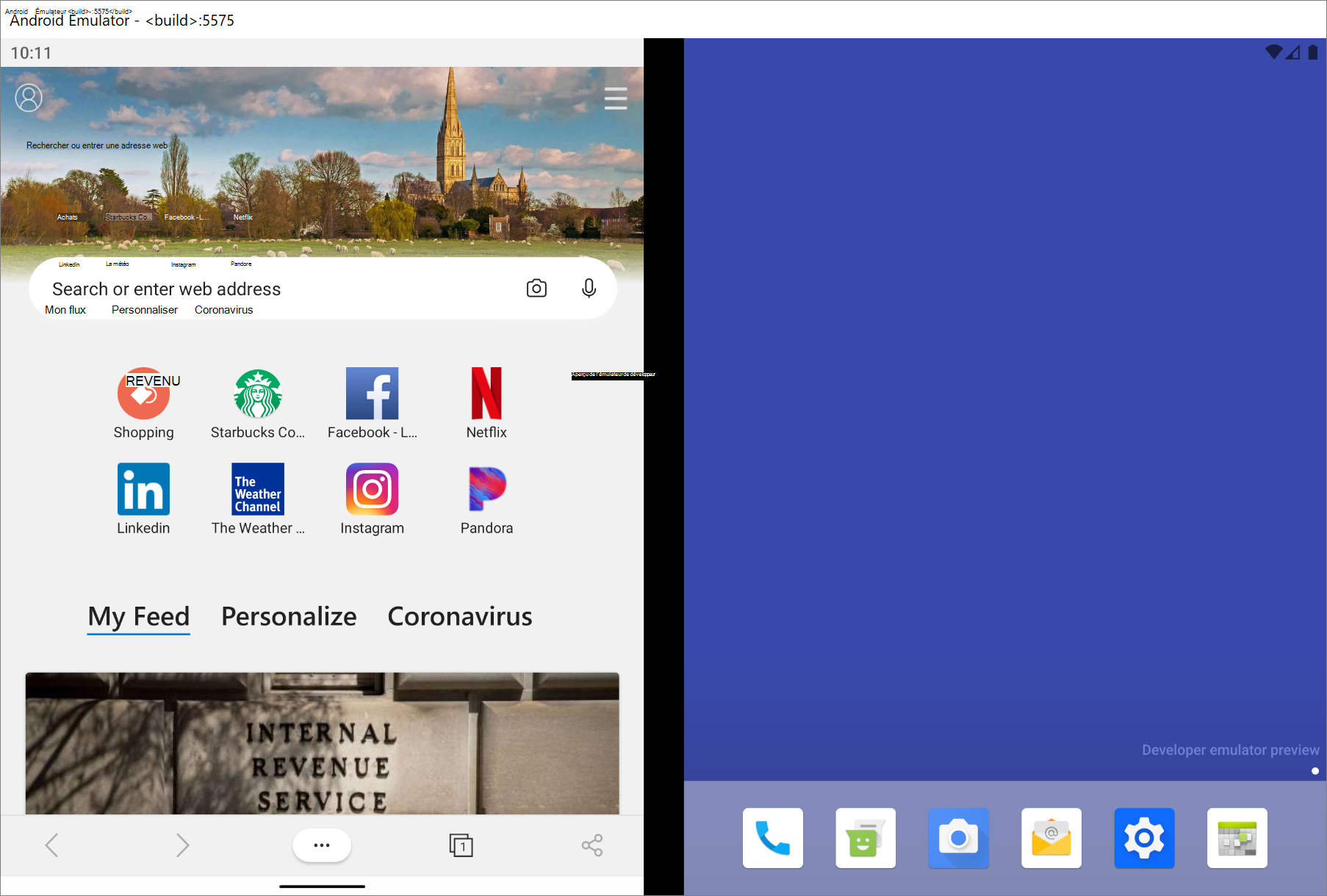 L’application Microsoft Edge sur l’émulateur Surface Duo