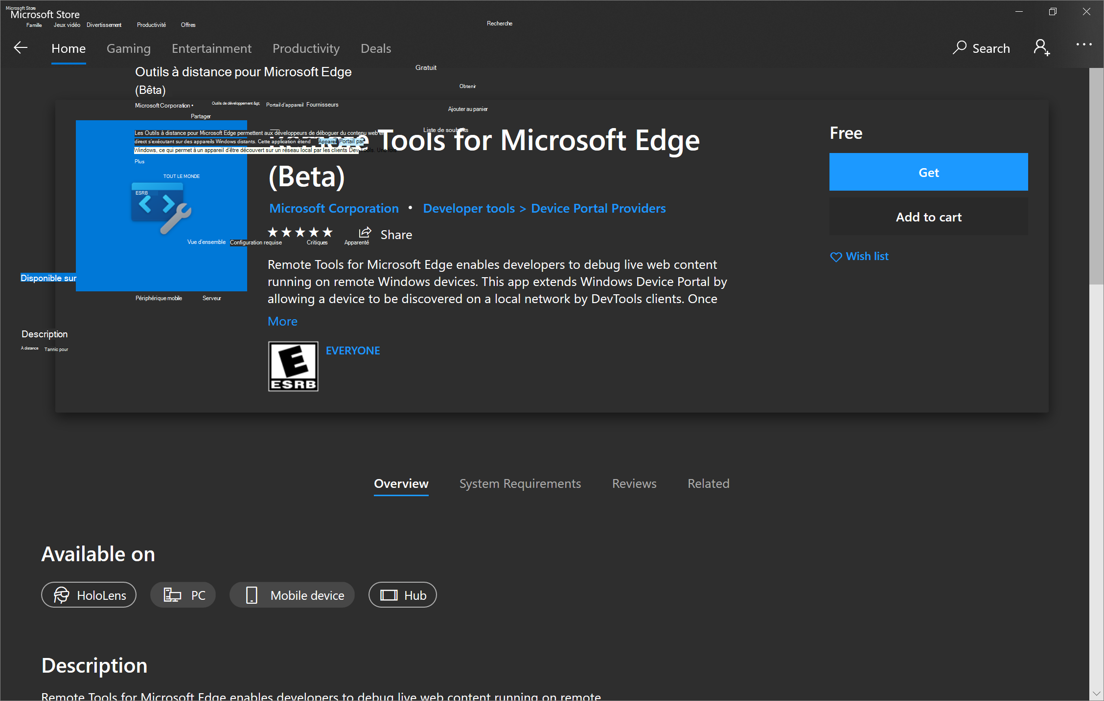 Outils à distance pour Microsoft Edge dans le Microsoft Store