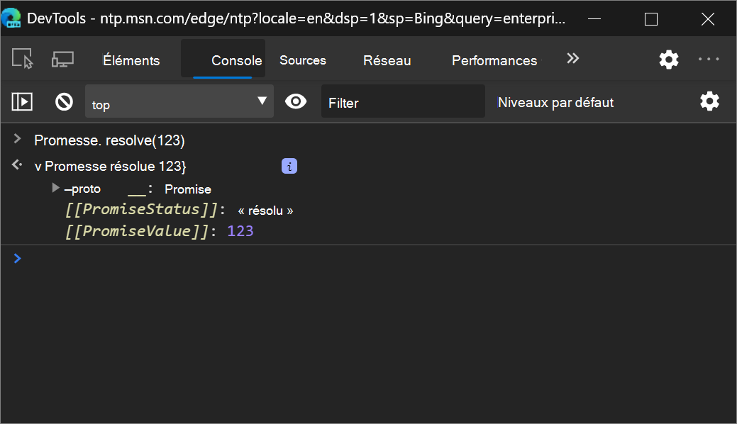 Exemple de console utilisant l’ancienne terminologie résolue