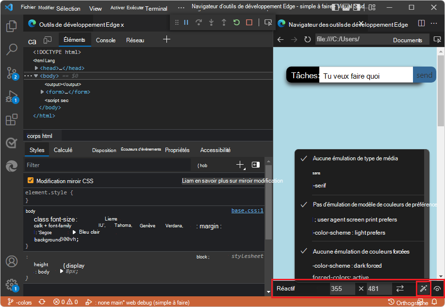 Extension DevTools : nouveau navigateur avec émulation d’appareil et mode et prise en charge du code sourcemap