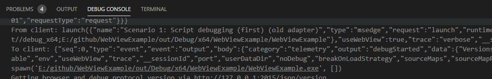 Visual Studio Code Sortie de débogage avec le suivi détaillé activé
