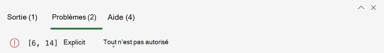 Console de l’éditeur de code affichant un message d’erreur « any » explicite.
