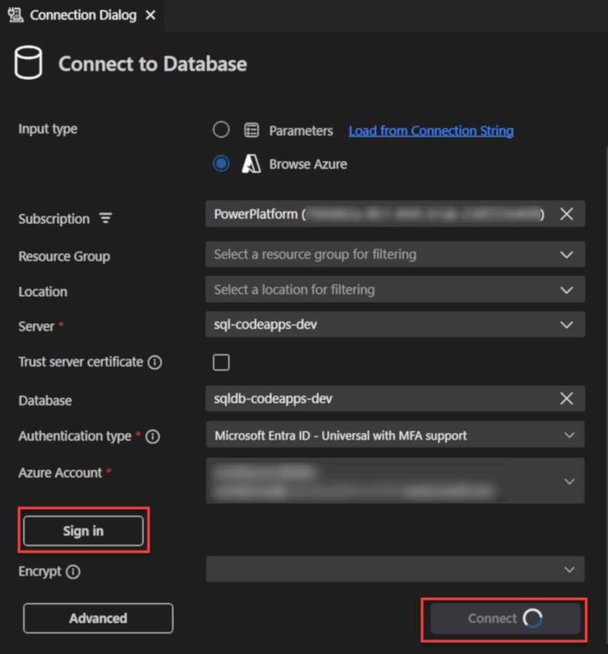 Connecté à la base de données Azure SQL dans VS Code