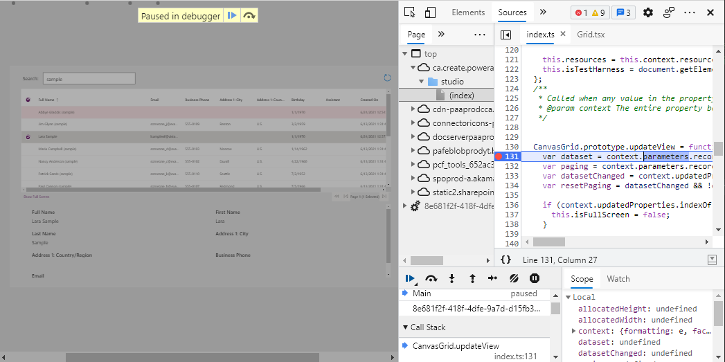 Déboguer dans les applications Canvas