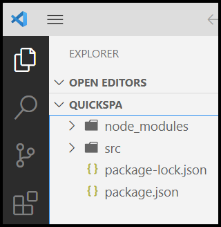 Affiche le projet quickspa nouvellement créé avant l’ajout des fichiers.