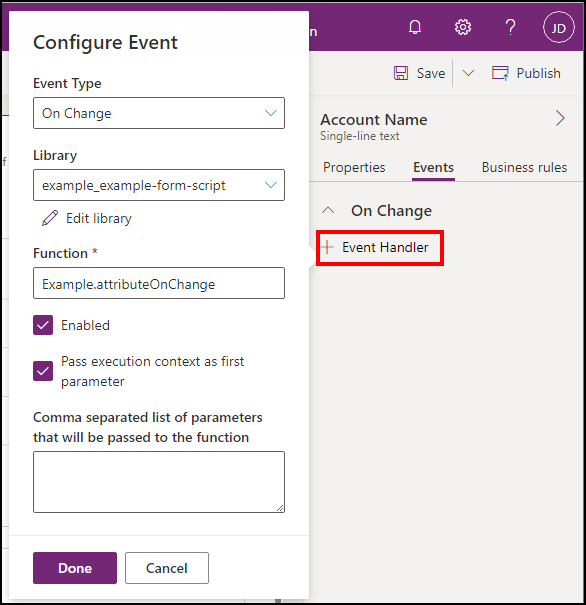 Configurer le gestionnaire d’événement OnChange pour le champ