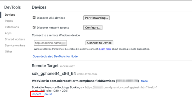 Capture d’écran de la section Appareils dans Microsoft Edge DevTools montrant les options de débogage à distance pour les appareils Android.