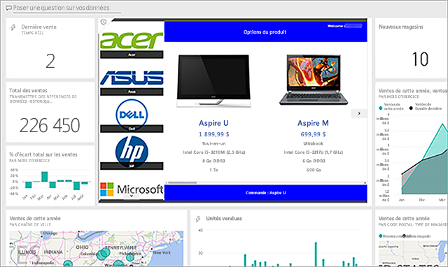 Tableau de bord Power&nbsp;BI avec une application intégrée.