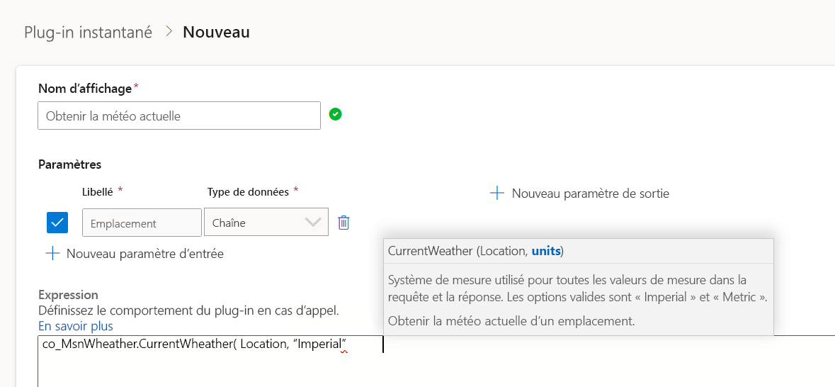Complétez la définition du plug-in dans l’éditeur