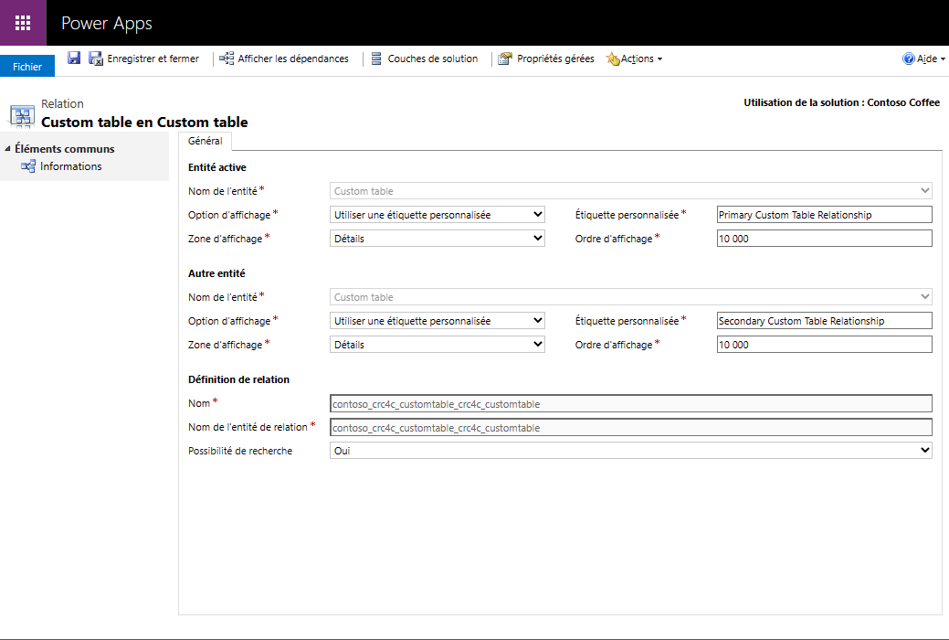 Configuration de la relation de table auto-référentielle