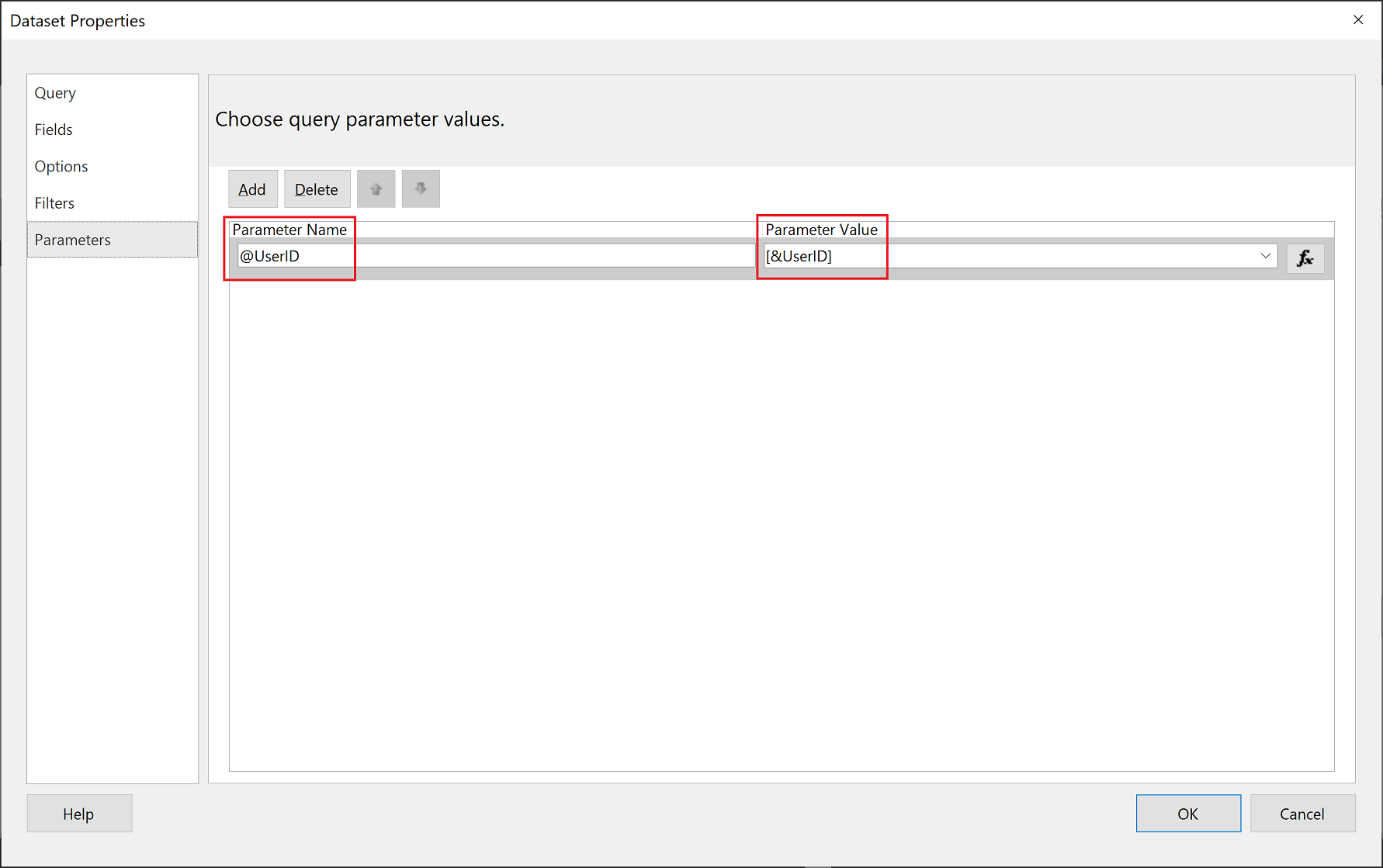 Nom du paramètre du Générateur de rapports Power&nbsp;BI