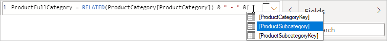 Capture d’écran de ProductCategory choisie pour la formule.