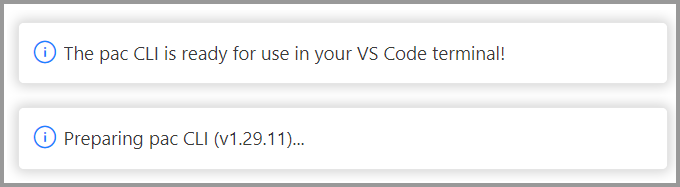 Notification de mise à jour de la CLI de Power Platform dans Visual Studio Code
