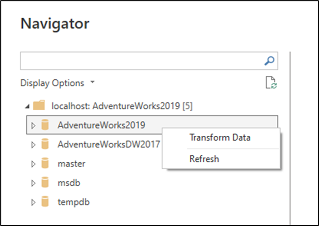 Capture d’écran de l’option transformer des données à partir du menu contextuel à l’intérieur de la fenêtre navigateur.