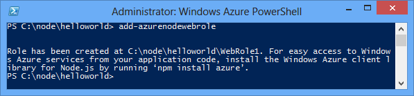 Résultat de la commande Add-AzureNodeWebRole