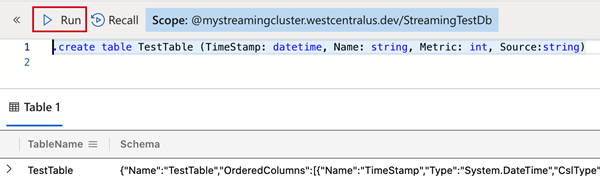 Créez une table pour l’ingestion de streaming dans Azure Data Explorer.