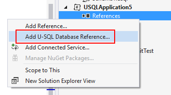 Data Lake Tools pour Visual Studio - ajouter une référence de projet de base de données