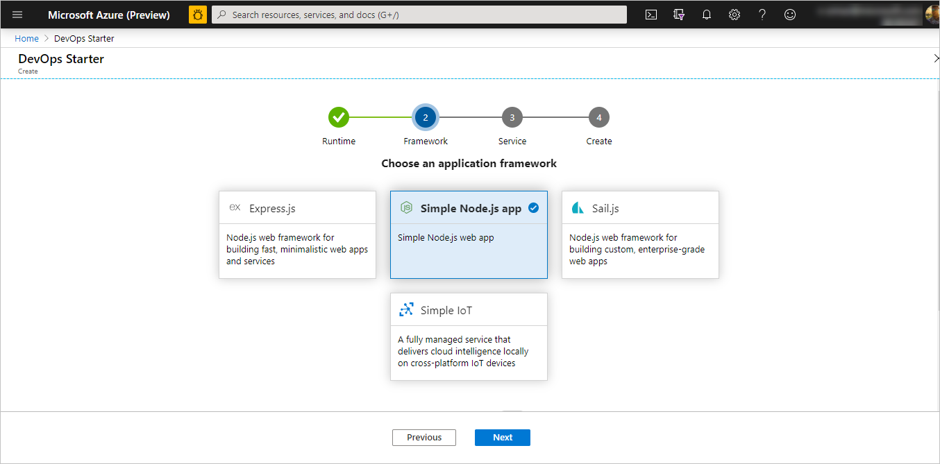 Sélectionner l’application simple Node.js