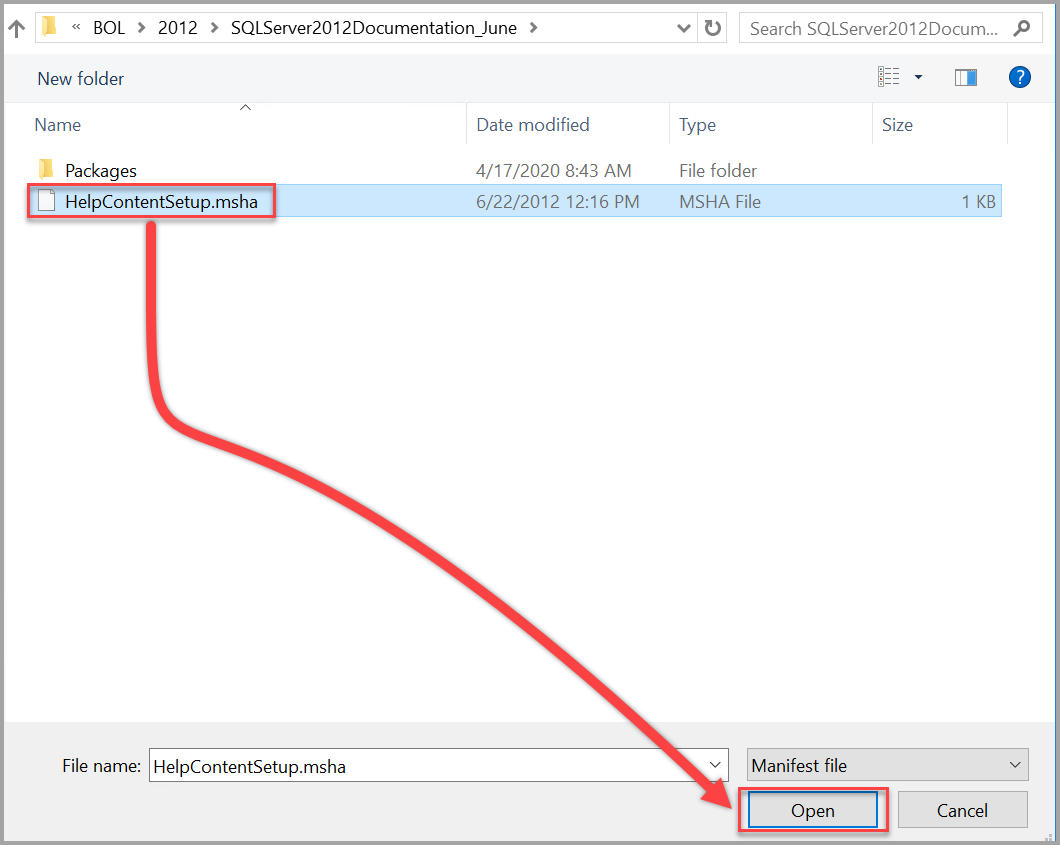 Ouvrez le fichier SQL Server 2012 Help Content Setup.msha