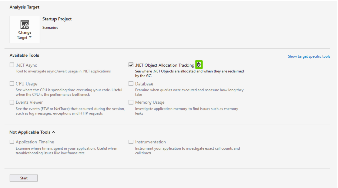 Settings for the Dotnet Allocation tool Settings for the Dotnet Allocation tool
