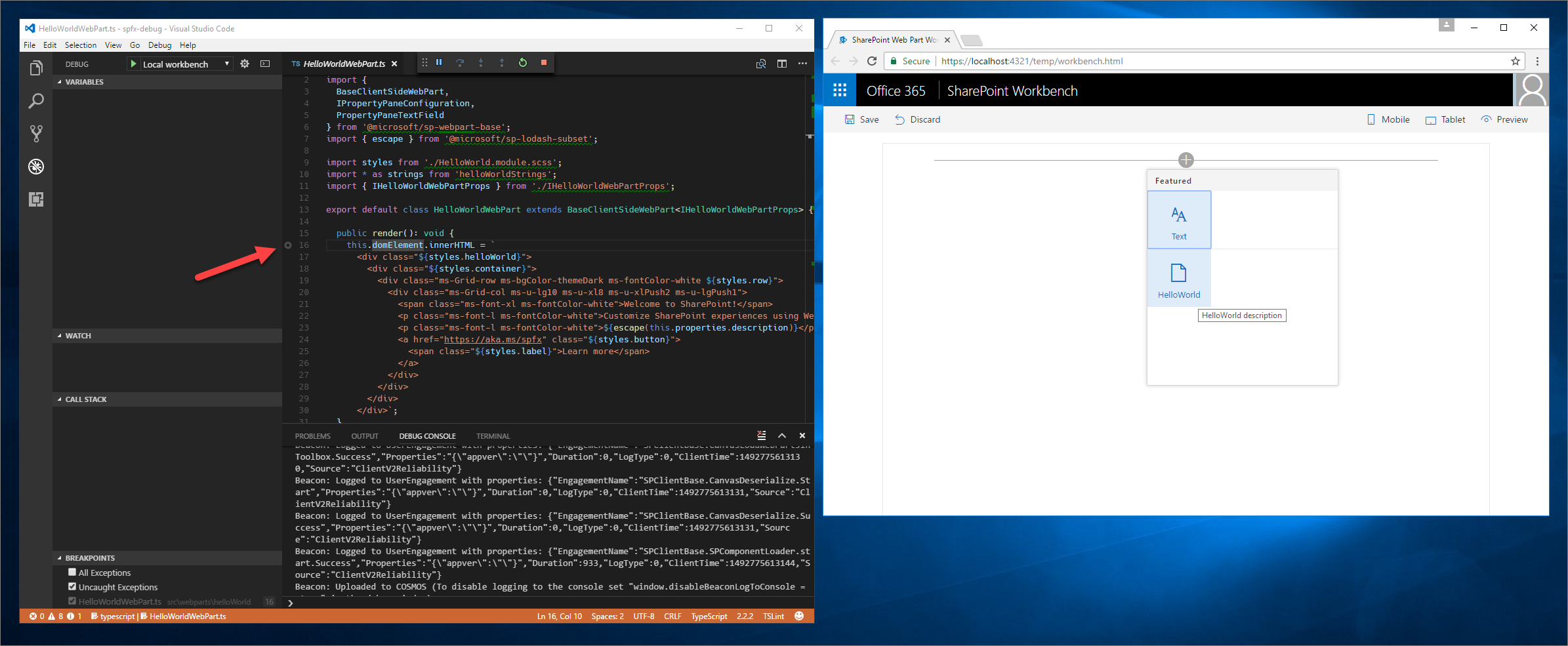 Boîte à outils de composant WebPart dans SharePoint Workbench