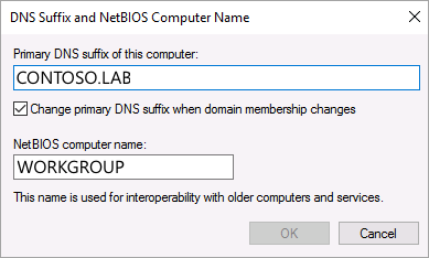 Capture d’écran d’une configuration réussie du suffixe DNS.