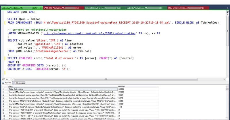 Requête de regroupement des erreurs XML dans Management Studio Requête de regroupement des erreurs XML dans Management Studio