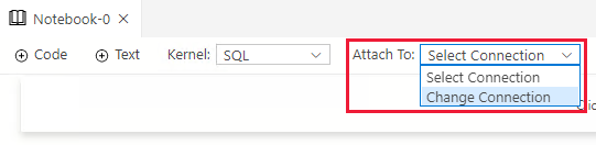 Capture d’écran du changement de connexion dans le notebook SQL de Visual Studio Code.