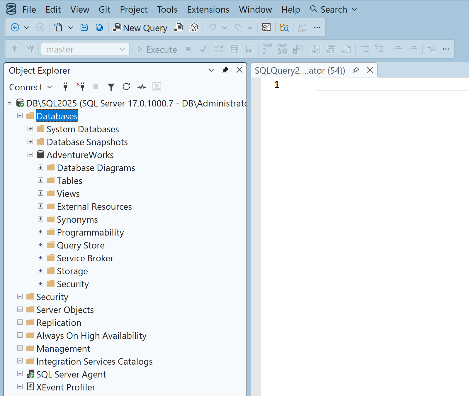 capture d’écran de SQL Server Management Studio.