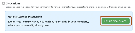 Capture d’écran de la zone Discussions avec le bouton de discussion de configuration verte mis en surbrillance.