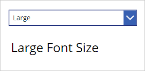 Capture d’écran de la même liste déroulante affichant l’option Grande et le même libellé de texte affichant une police de taille&nbsp;24.