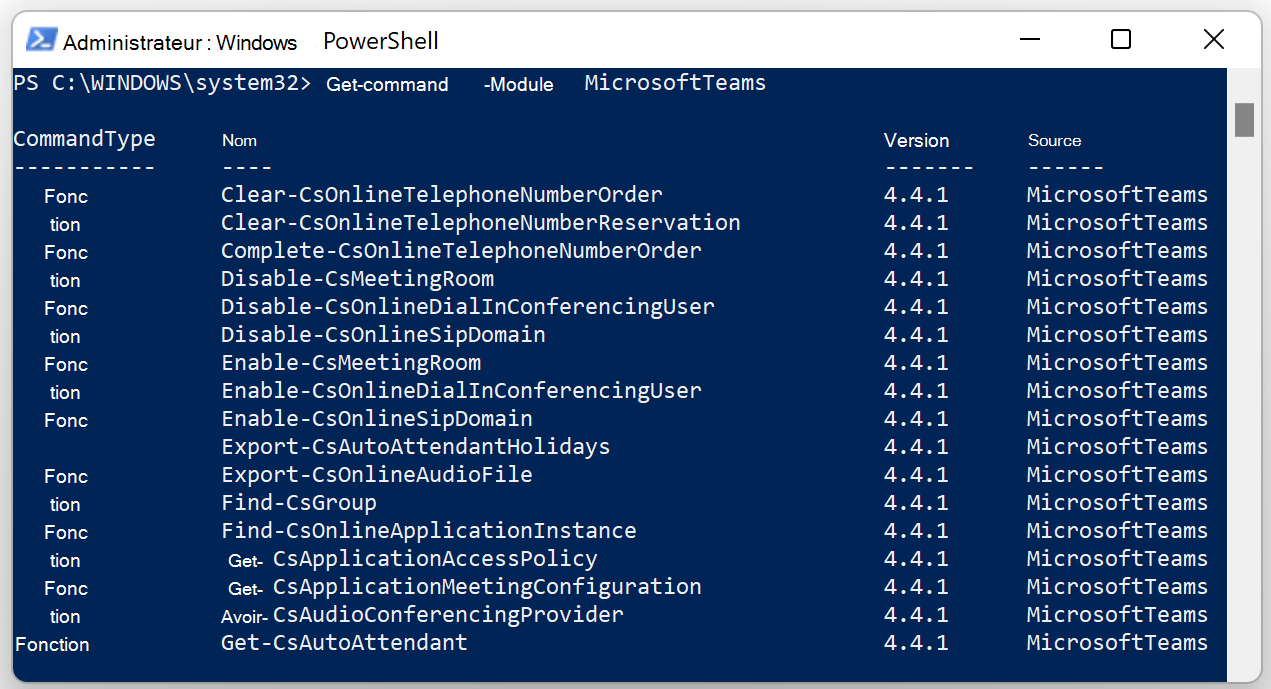 Capture d’écran de la fenêtre PowerShell.