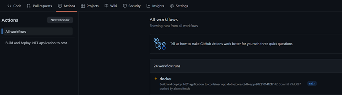 une capture d'écran montrant le flux de travail d’action GitHub.