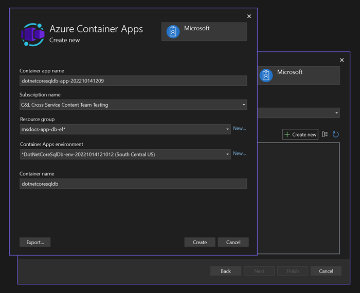 Capture d’écran A montrant comment créer une application conteneur.