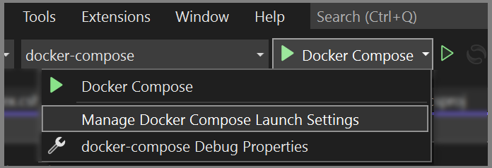 capture d’écran de l’élément de menu Debug Manage Compose Settings.