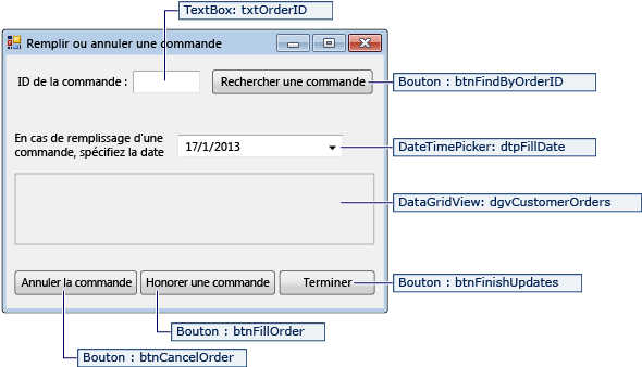 Capture d’écran montrant les détails du formulaire FillOrCancel.
