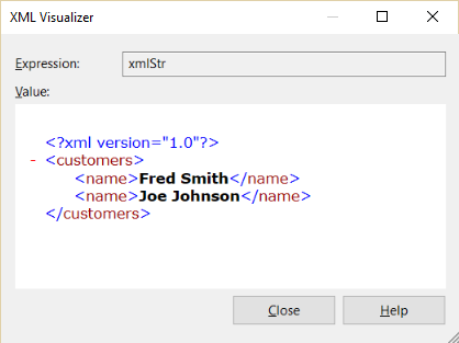 capture d’écran du visualiseur de chaîne XML.