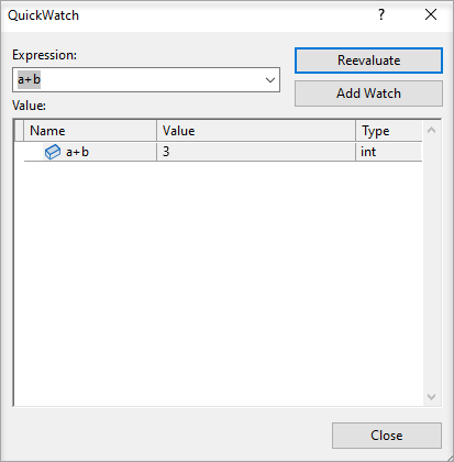 Capture d’écran de l’expression QuickWatch.