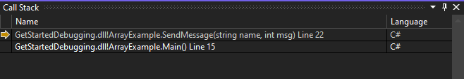 Capture d’écran de la fenêtre Pile des appels dans Visual Studio&nbsp;2022.