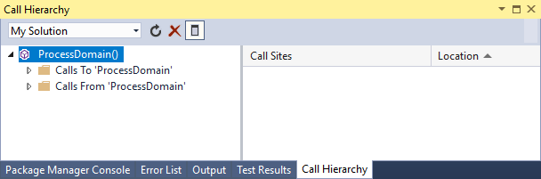 Hiérarchie des appels pour le code C++ dans Visual Studio