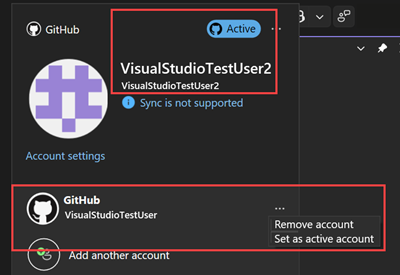 Capture d’écran montrant un compte GitHub actif dans les paramètres du compte.