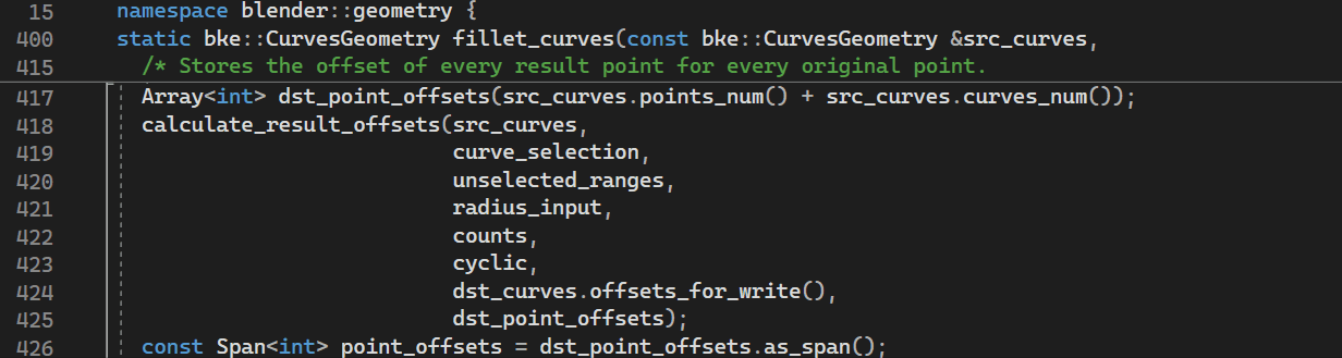 Animation de la fonctionnalité Sticky Scroll utilisée dans le code C++.